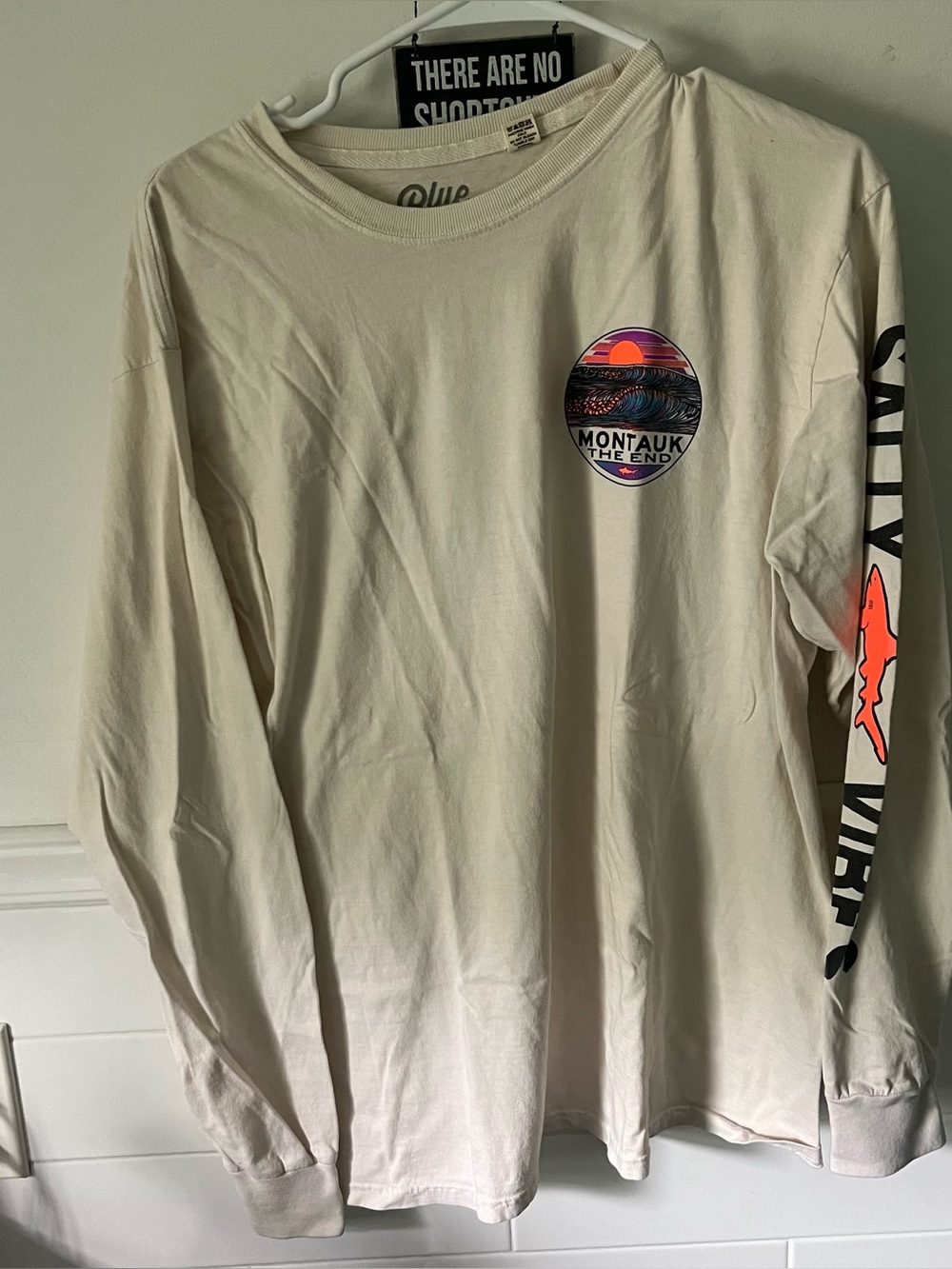 Salty Vibes Montauk Cream Long Sleeve Cotton T-shirt